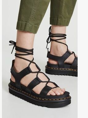 Women's Dr Martens Docs Black Lace-Up Platform Sandals